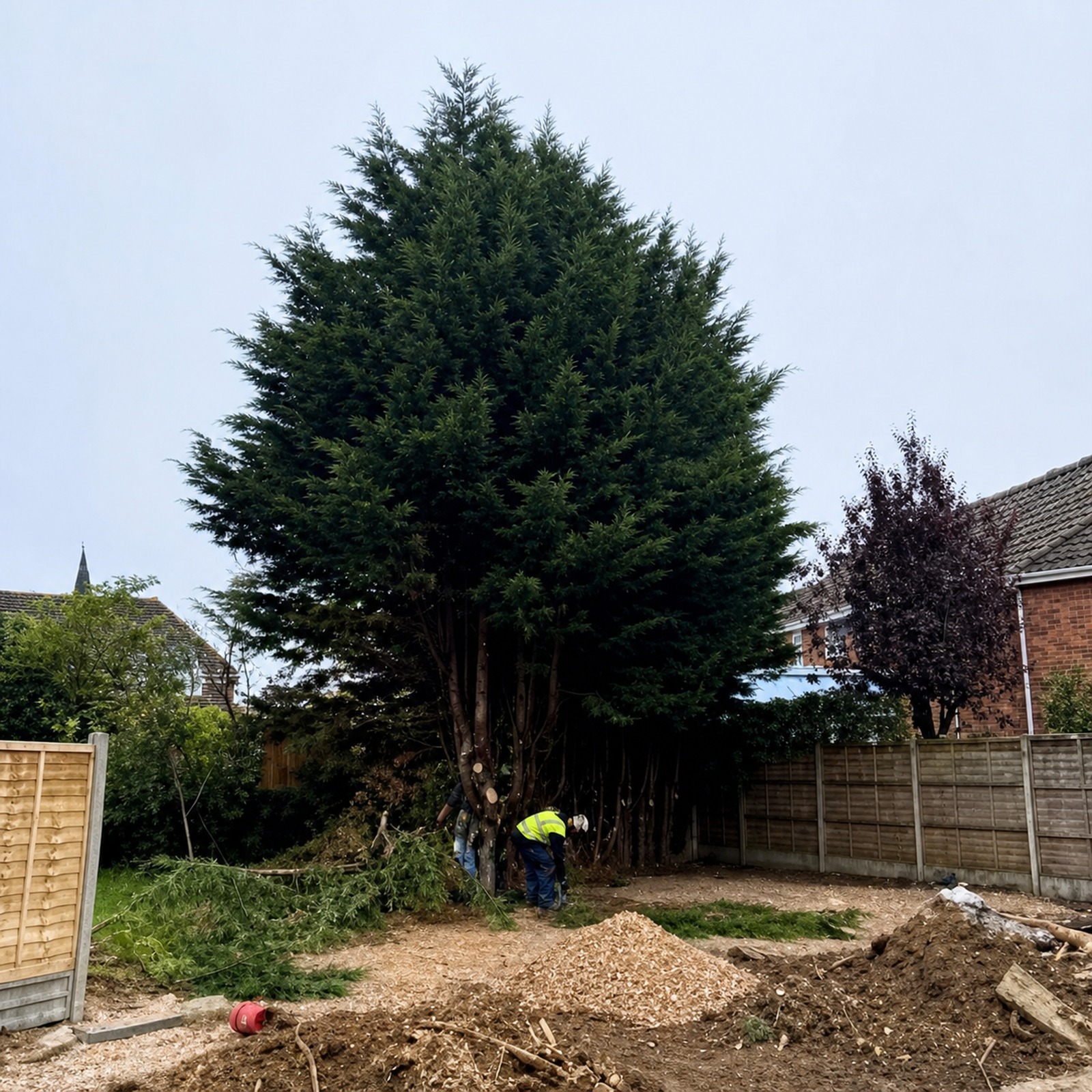Worksite after conifer removal with chipped material cleared and ready for reuse